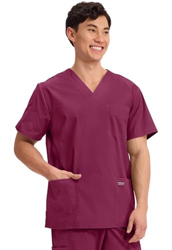 Cherokee Men's V-Neck Top Traditional fit with 4 Pockets, Ultra Soft, Durable, Fade Resistant, 2-Way Stretch Fabric - WW695, L, Wine - Image 4