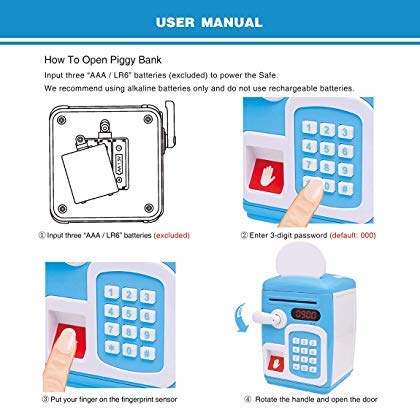 Magicwand Musical Money Safe Kids Piggy Savings Bank with Finger Print Sensor & Solitaire Stickers【Cartoon Blue】【Pack of 1】… - Image 5