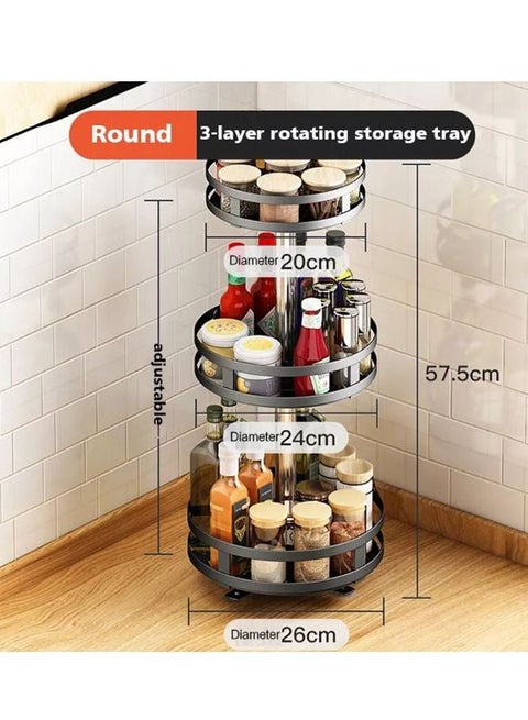 Three-Tier Metal Storage Rack Rotatable Removable Multifunctional Storage Rack