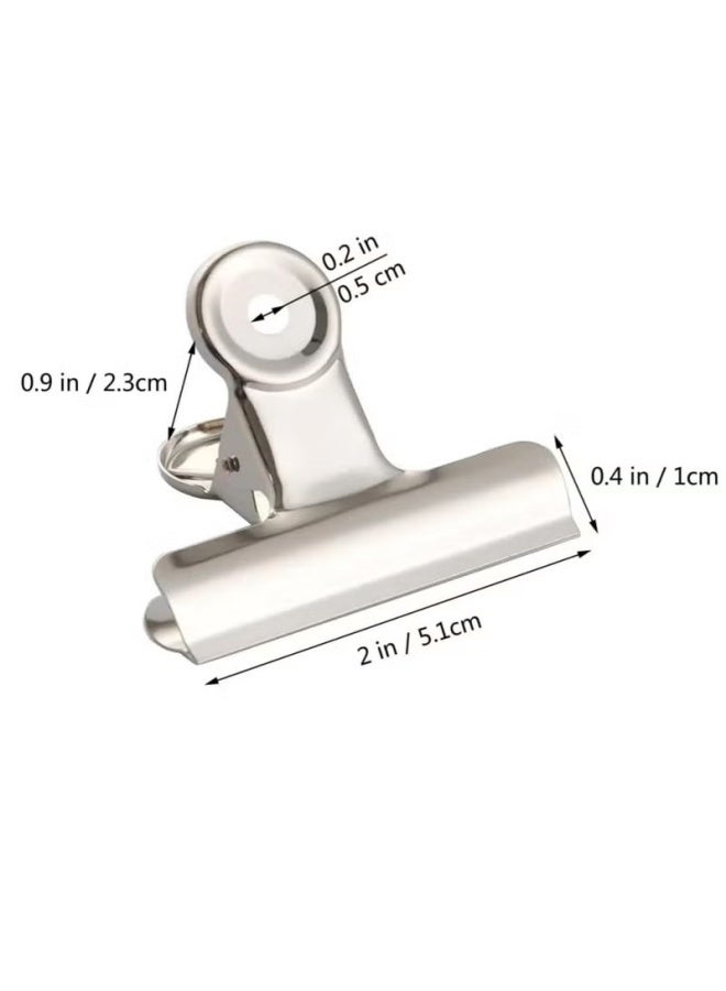 "10 PCS Silver Metal Hinge Clips -2 Inch Large Bull Binder Paper Clips Clamp for Office Pictures Photos, Kitchen Food Bags (50mm) " - Image 2