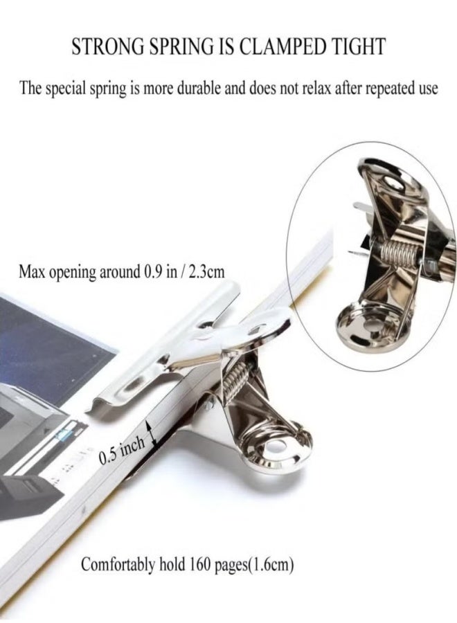 "10 PCS Silver Metal Hinge Clips -2 Inch Large Bull Binder Paper Clips Clamp for Office Pictures Photos, Kitchen Food Bags (50mm) " - Image 4