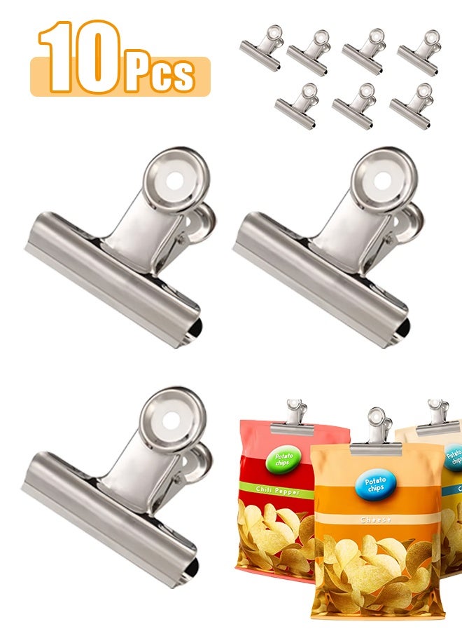 "10 PCS Silver Metal Hinge Clips -2 Inch Large Bull Binder Paper Clips Clamp for Office Pictures Photos, Kitchen Food Bags (50mm) " - Image 1