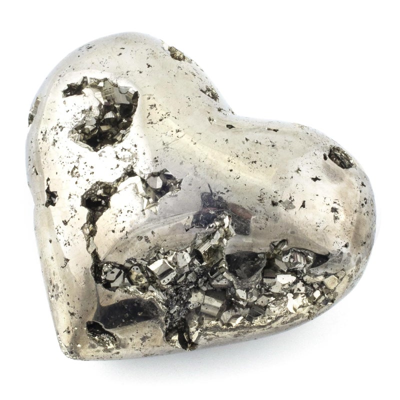 KALIFANO Pyrite Heart Cluster  High Energy Iron Piedra Pirita with Healing Properties Information Card Fools Gold Rock Reiki Crystal Carving Used for Increased Willpower and Manifestation