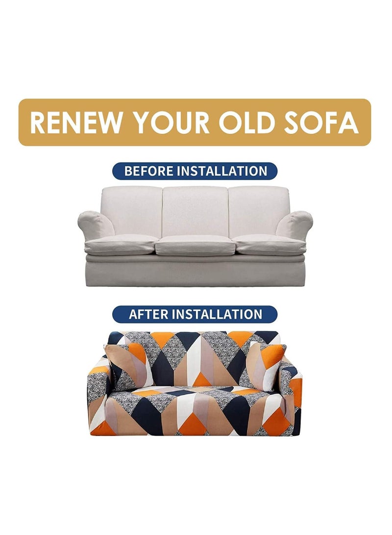 BLOOMING TIME Printed Stretch Sofa Cover with Free Pillow Cases Perfect Fit for 2-Cushion Couch and Loveseat (03) - Image 5
