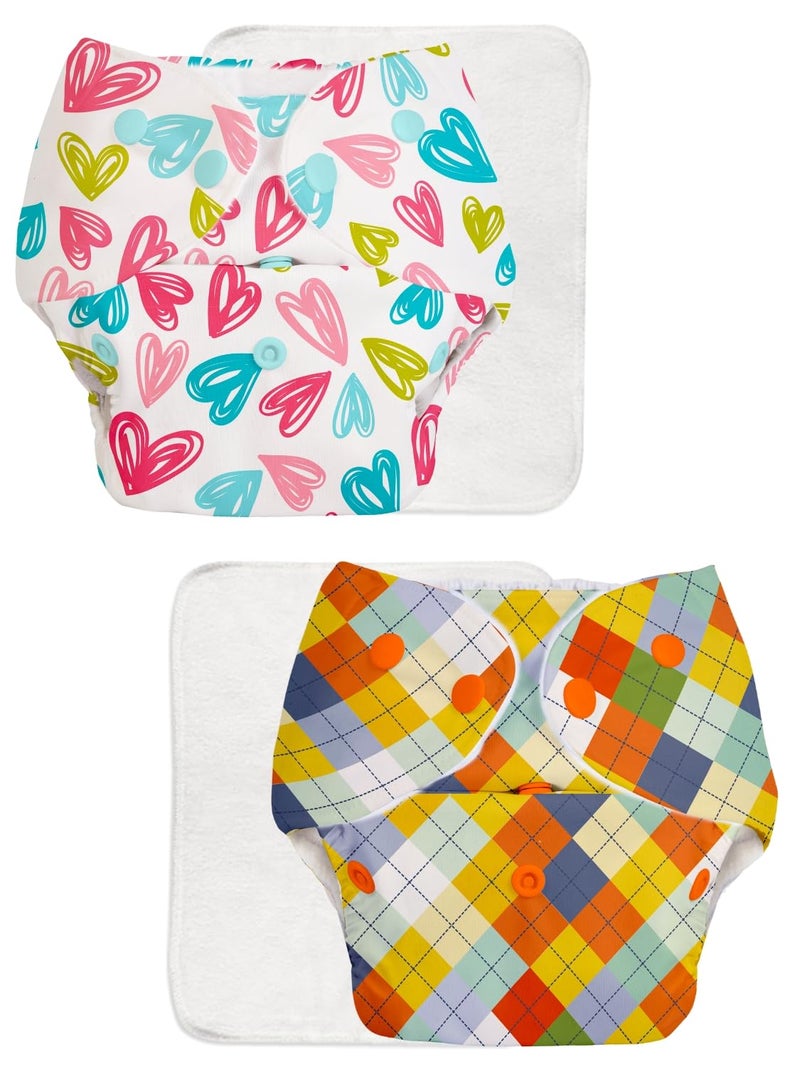 Superbottoms Basic Leakage-proof advanced cloth diapers for babies, High Absorbent 100% cotton 2 reusable diaper and 2 insert pad Combo Pack washable cloth diaper 3M -3Years Adjustable, Reduces Rash - Image 1