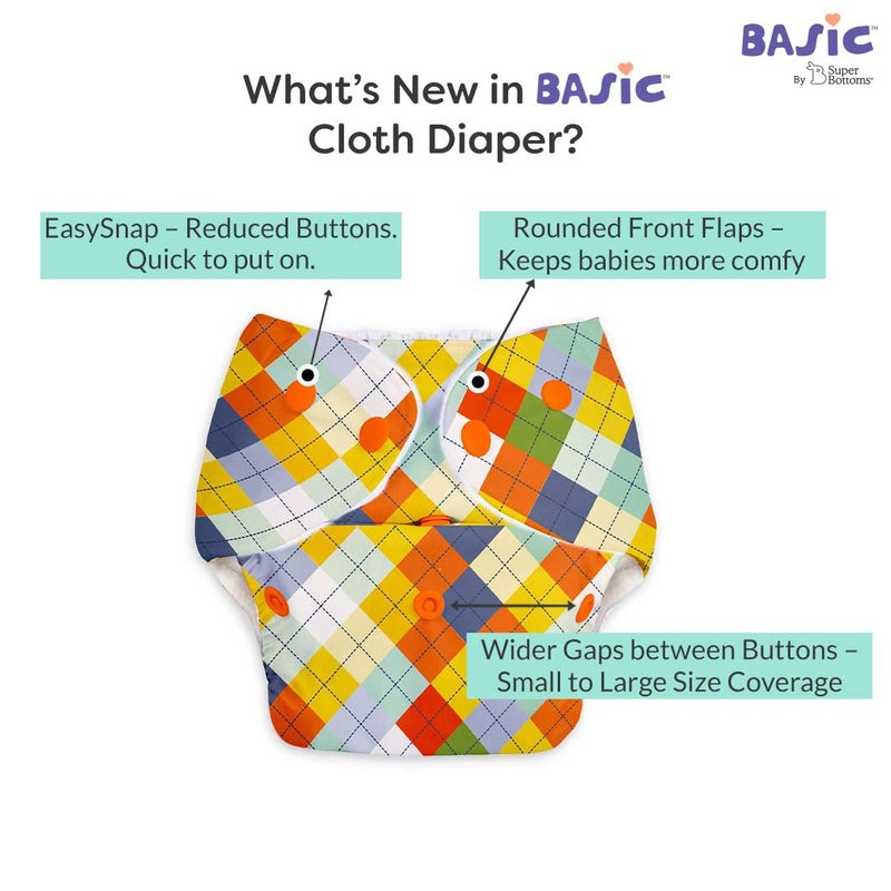 Superbottoms Basic Leakage-proof advanced cloth diapers for babies, High Absorbent 100% cotton 2 reusable diaper and 2 insert pad Combo Pack washable cloth diaper 3M -3Years Adjustable, Reduces Rash - Image 4