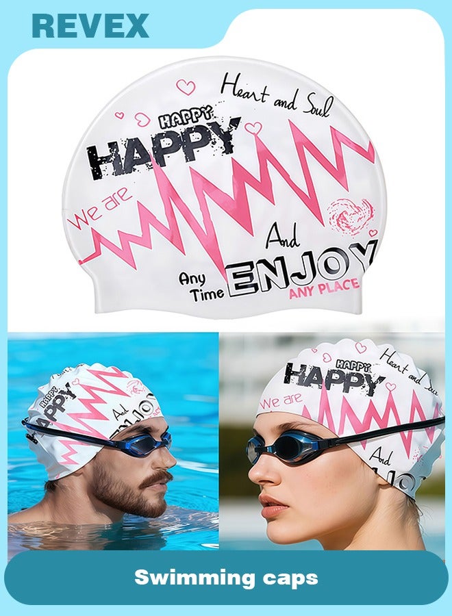 REVEX Men Women Swim Caps, Unisex Adult Swimming Caps  for Short Long Hair to Keep Hair Dry, Waterproof Bathing Cap for Swimming - Image 1