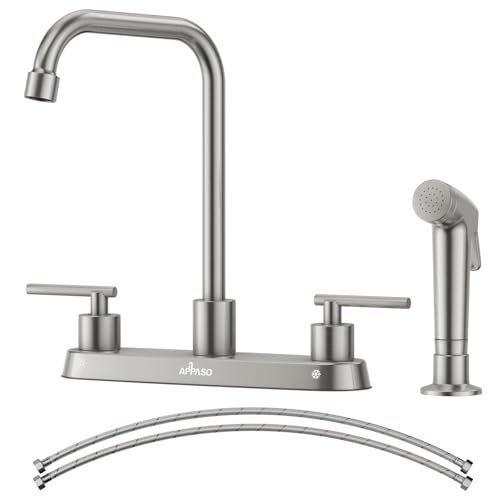 APPASO 2 Handle Kitchen Faucet with Side Sprayer EasyClean Nozzle cUPCNSF LeadFree Brushed Nickel Stainless Steel Fit 24 Holes 360 High Arc Spout 40 Spray Hose RV Water Filter Compatible - Image 1