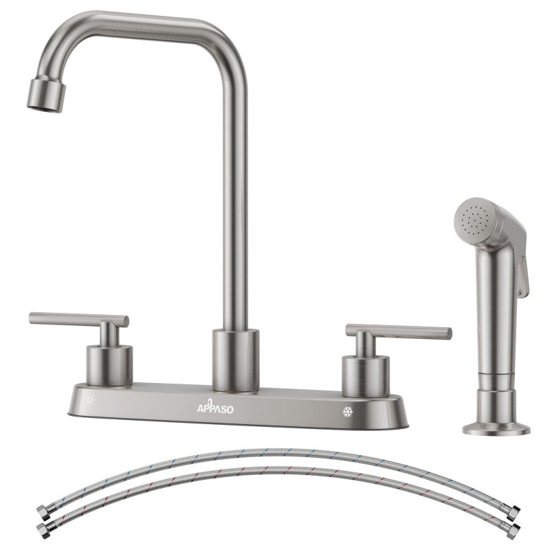 APPASO 2 Handle Kitchen Faucet with Side Sprayer EasyClean Nozzle cUPCNSF LeadFree Brushed Nickel Stainless Steel Fit 24 Holes 360 High Arc Spout 40 Spray Hose RV Water Filter Compatible - Image 2