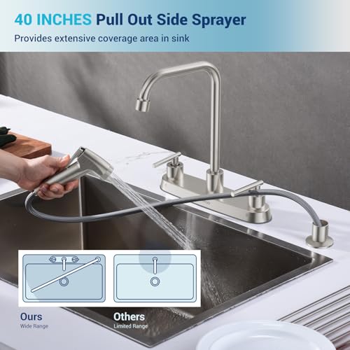 APPASO 2 Handle Kitchen Faucet with Side Sprayer EasyClean Nozzle cUPCNSF LeadFree Brushed Nickel Stainless Steel Fit 24 Holes 360 High Arc Spout 40 Spray Hose RV Water Filter Compatible - Image 3