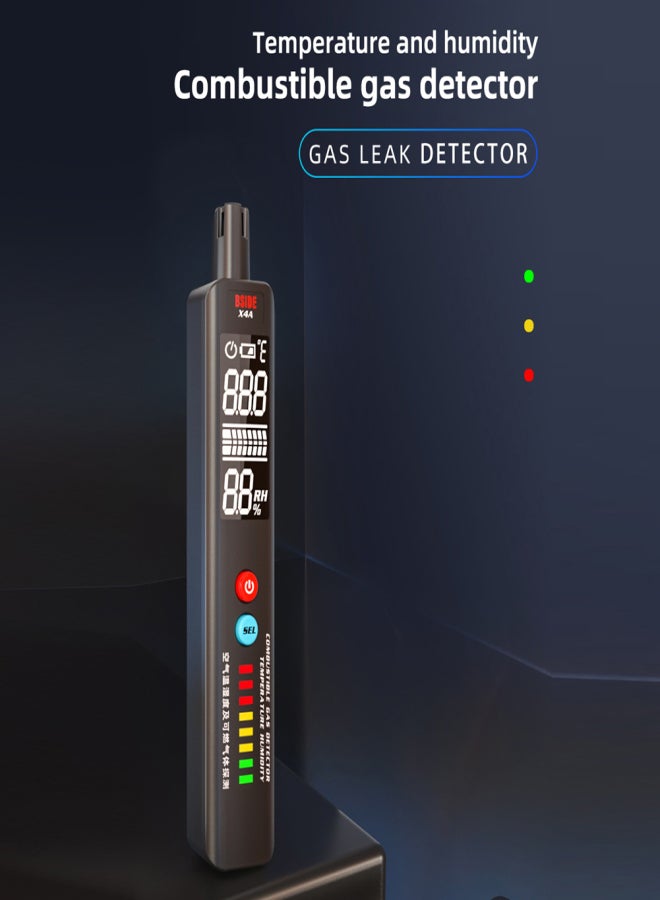 بي سايد جهاز كشف تسرب الغازات الطبيعية المحمول متعدد الوظائف BSIDE X4A، مؤشر إنذار سريع الاستجابة للغازات القابلة للاشتعال، إنذار ضوئي بثلاثة ألوان، قياس درجة الحرارة والرطوبة مع التخزين - Image 2