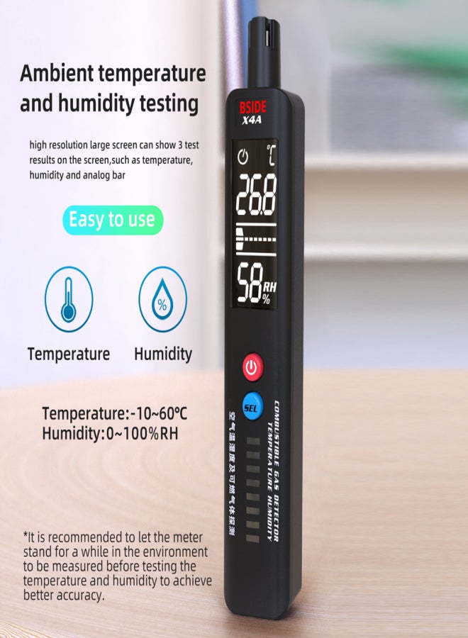 بي سايد جهاز كشف تسرب الغازات الطبيعية المحمول متعدد الوظائف BSIDE X4A، مؤشر إنذار سريع الاستجابة للغازات القابلة للاشتعال، إنذار ضوئي بثلاثة ألوان، قياس درجة الحرارة والرطوبة مع التخزين - Image 5