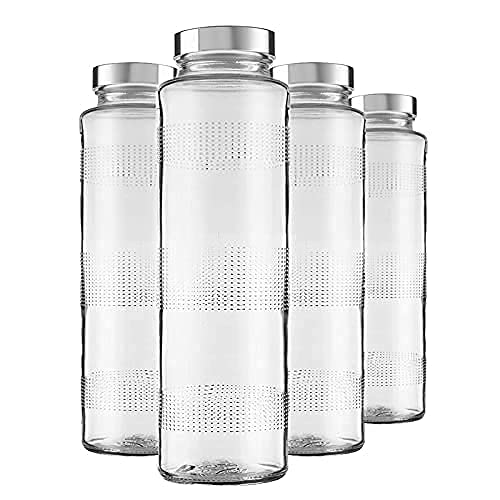 Dcloud 750ml Airtight Glass water Bottle with Leak Proof Double Layer Stainless Steel Lid store Water, Smoothie, Juicer and Beverage in Glass Water Bottle for Fridge, Refrigerator, Home (Rio Silver Cape, 1) - Image 2