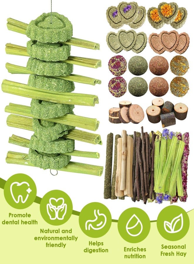 Tyotrbs 68pcs DIY Rabbit Chew Toys,Rabbit Toy for Bunnies Boredom Bunny Toys for Teeth, Timothy Stick, Apple Sticks, Sweet Bamboo, for Guinea Pig, Hamster, Chinchilla, Rat (19.04 Ounces (Pack of 1)) - Image 2