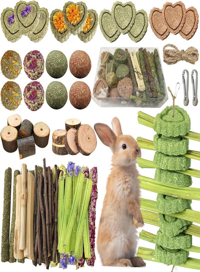 Tyotrbs 68pcs DIY Rabbit Chew Toys,Rabbit Toy for Bunnies Boredom Bunny Toys for Teeth, Timothy Stick, Apple Sticks, Sweet Bamboo, for Guinea Pig, Hamster, Chinchilla, Rat (19.04 Ounces (Pack of 1)) - Image 1