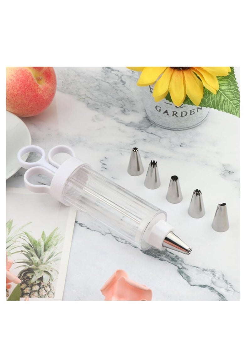 Dessert Decorating Syringe Set, Cake Decorating Supplies Kit, Cupcake Icing Piping Kit, with 6 Stainless Steel Piping Tips Cupcake Icing Piping Kit, for Cake Cookies Decoration  - Image 5