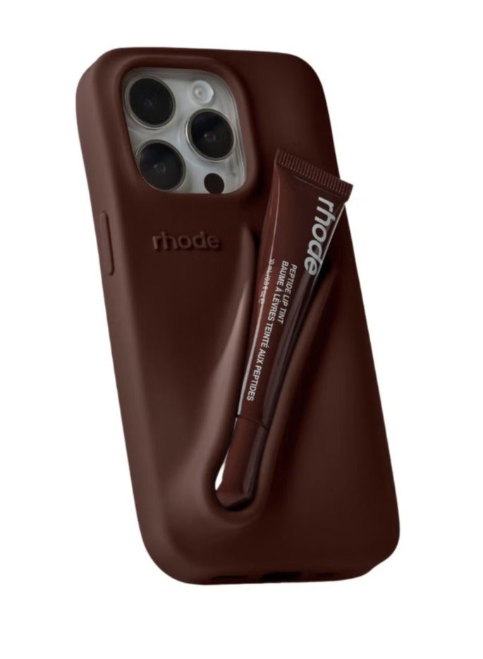 rhode Silicone Lip Holder for Cell Phone, Lip Gloss Adhesive Sleeve for Phone, Lip Holder Stick-on Phone Case, Back Stick On Holder for iPhone Phones（Espresso） - Image 1