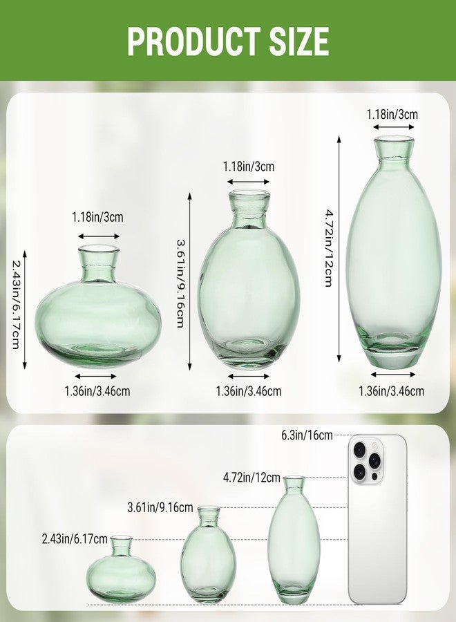 Suream Green Small Flower Vase, Set of 3 Cute Vase for Minimalist Decor, Glass Bud Vases for Home Table Flower Decoration - Image 2
