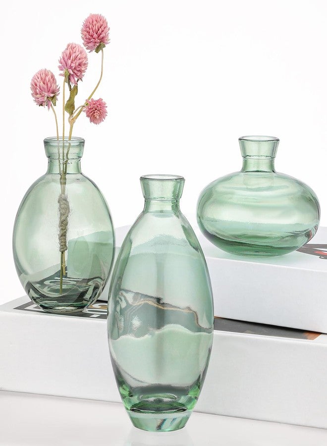 Suream Green Small Flower Vase, Set of 3 Cute Vase for Minimalist Decor, Glass Bud Vases for Home Table Flower Decoration - Image 1