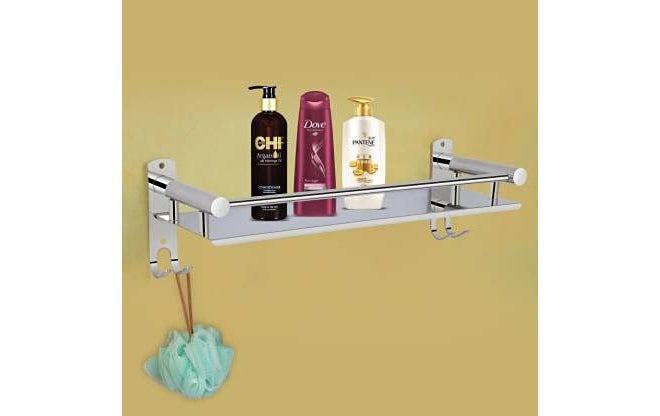 Filox Bath Rack for Bathroom | Multipurpose Stainless Steel Single Layer Multipurpose Wall Mount Bath Shelf Organizer Bathroom Shelf | Chrome Finish, Silver (Shelves - 1, Steel) - Image 2