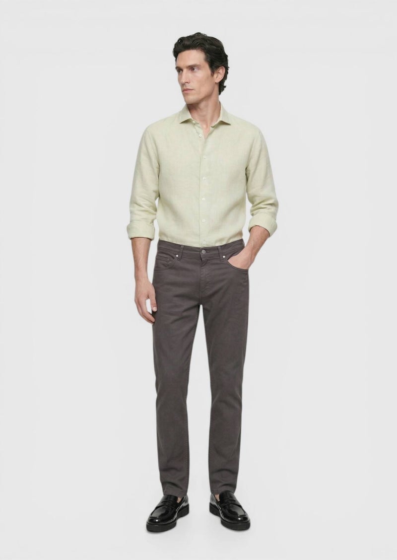RAMSEY Light Green Plain Regular Fit Long Weaving Casual Cotton Blended Shirt - Image 5