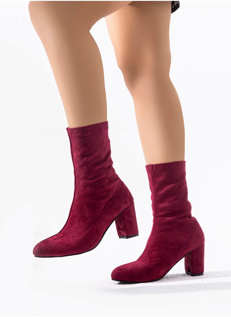 LIFESTYLISH Ankle Boots Heels Suede rubber L-110 - Maroon 