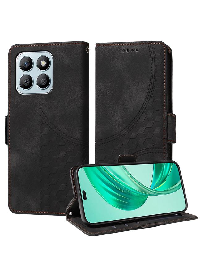 اس-توب جراب هاتف Honor X8b من الجلد المنقوش بنقشة معينية مرصعة بالنجوم - Image 1