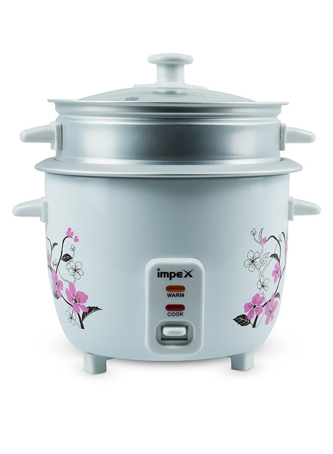 Impex 1L Electric Rice Cooker | 400W Automatic Cooker with Keep Warm Function | Steamer Function, Safety Protection, Cool Touch Body, Aluminium Inner Pot with Glass Lid, Measuring Cup & Spoon Included 1 L 400 W RC 2801 White/Pink/Grey - Image 1