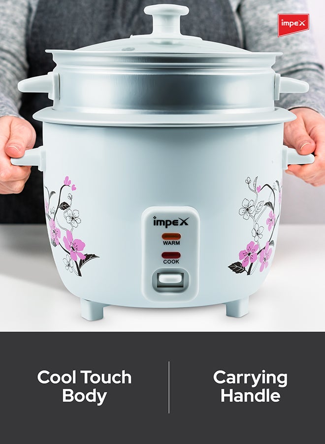 Impex 1L Electric Rice Cooker | 400W Automatic Cooker with Keep Warm Function | Steamer Function, Safety Protection, Cool Touch Body, Aluminium Inner Pot with Glass Lid, Measuring Cup & Spoon Included 1 L 400 W RC 2801 White/Pink/Grey - Image 5