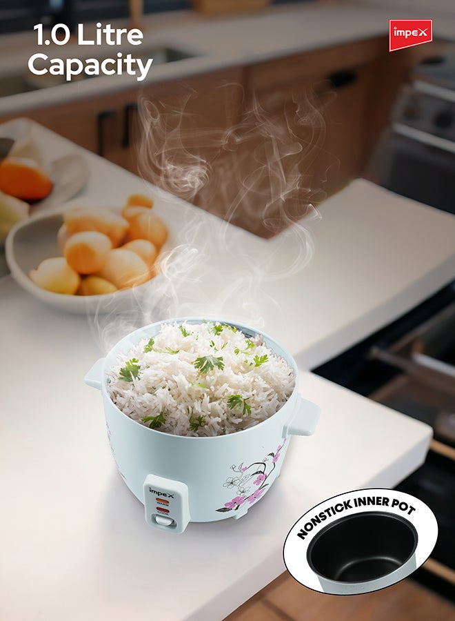 Impex 1L Electric Rice Cooker | 400W Automatic Cooker with Keep Warm Function | Steamer Function, Safety Protection, Cool Touch Body, Aluminium Inner Pot with Glass Lid, Measuring Cup & Spoon Included 1 L 400 W RC 2801 White/Pink/Grey - Image 3