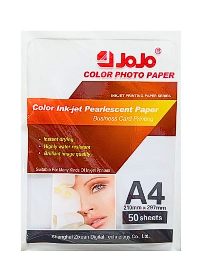 JOJO ورق صور ملون نفاث للحبر، ورق لؤلؤي لامع أبيض ساطع، 50 ورقة A4  - Image 2
