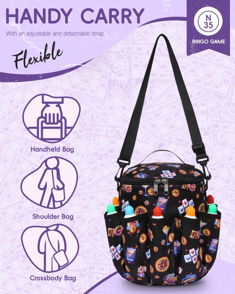 FOKDUVB Bingo Bags with Pockets for Bingo Daubers Dabbers Dobbers Dotters Bingo Bag for Bingo Stuff Supplies Bingo Accessories for Bingo Casino Game Lovers Juego de Loteria Bingo Casino Bag Wallet Purse Pouch - Image 3