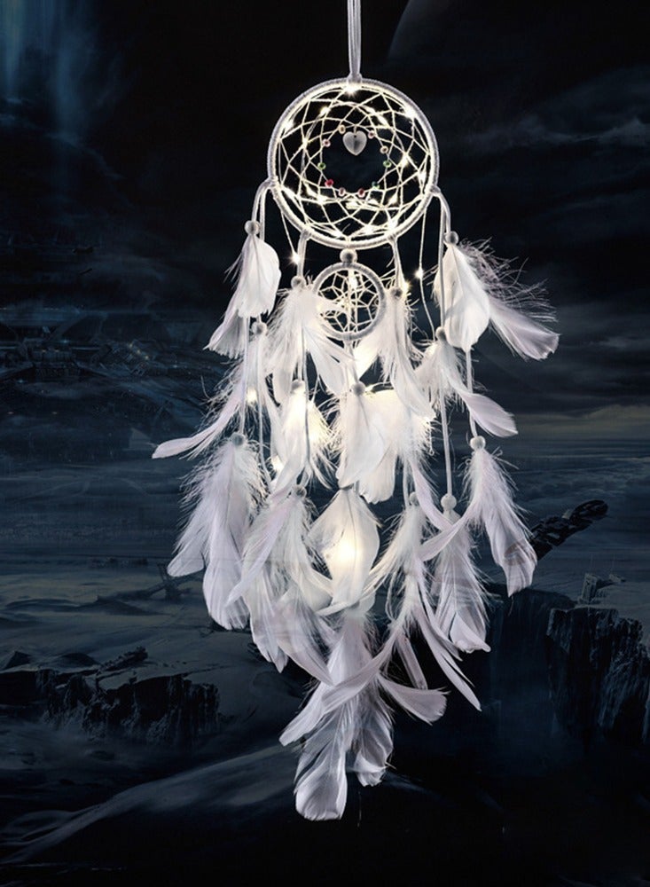 رومانسية البنات غرفة النوم الجدار ديكور ريشة حلم كاتشر مع أدى ضوء أبيض بوهو معلقة الهدية الزينة لابنت أخت - Image 2