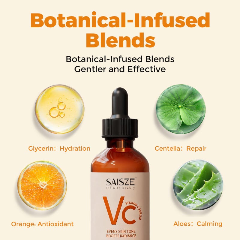 SAISZE Vitamin C Serum for Face, Facial Serum for Dark Spot, Skin Care Gifts for Women, Anti Aging with Vitamin C, Hyaluronic Acid, Womens Gift for Mother, 60ml - Image 4