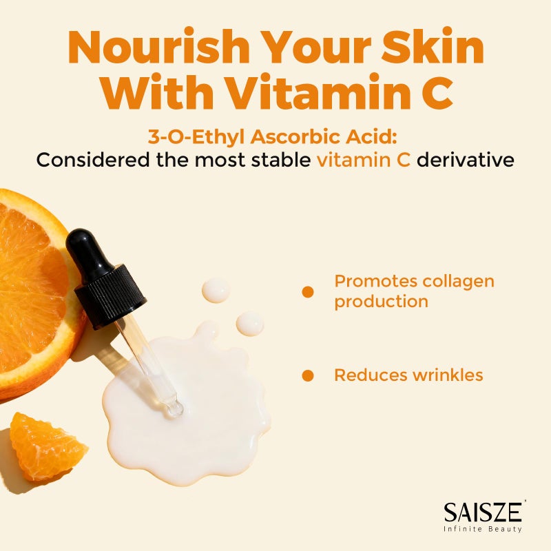 SAISZE Vitamin C Serum for Face, Facial Serum for Dark Spot, Skin Care Gifts for Women, Anti Aging with Vitamin C, Hyaluronic Acid, Womens Gift for Mother, 60ml - Image 3