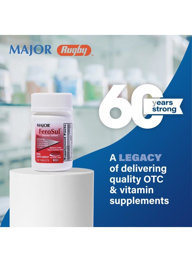 MAJOR Ferosul - Ferrous Sulfate 325mg Tablets with 65mg of Elemental Iron - Iron Supplement for Women, Men - Red - 100 Tablets (3 Pack) - Image 2