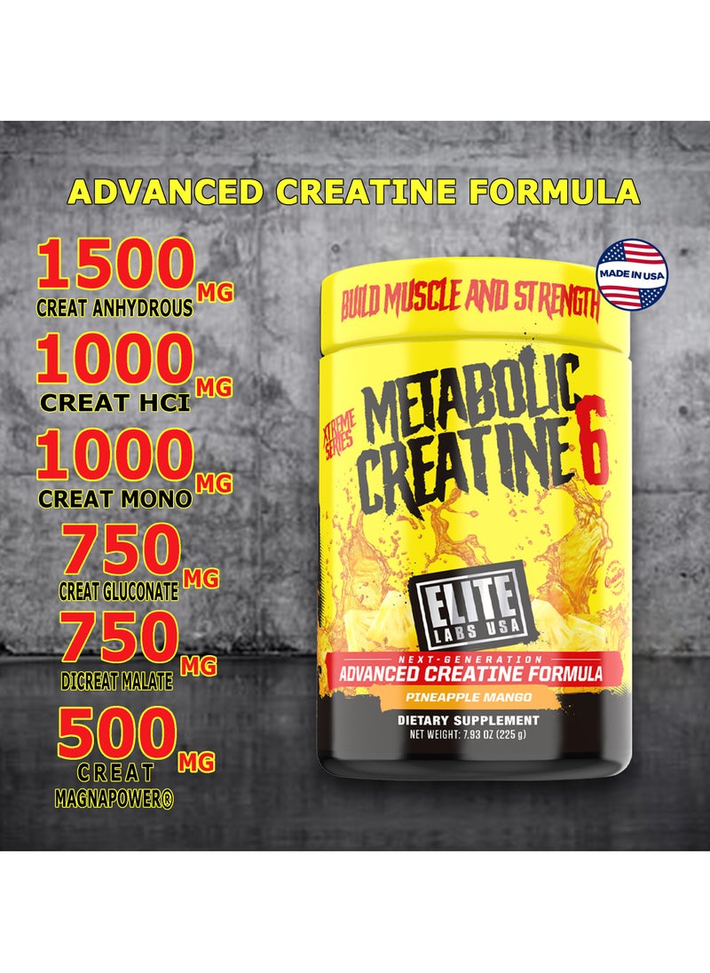 Elite Labs USA - Metabolic Creatine 6, Blend, Monohydrate, Hcl, Pre And Post Workout- 30 Scoops, 225g - Image 1