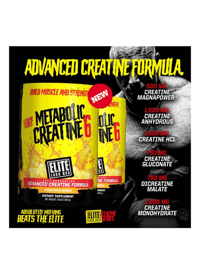 Elite Labs USA - Metabolic Creatine 6, Blend, Monohydrate, Hcl, Pre And Post Workout- 30 Scoops, 225g - Image 1