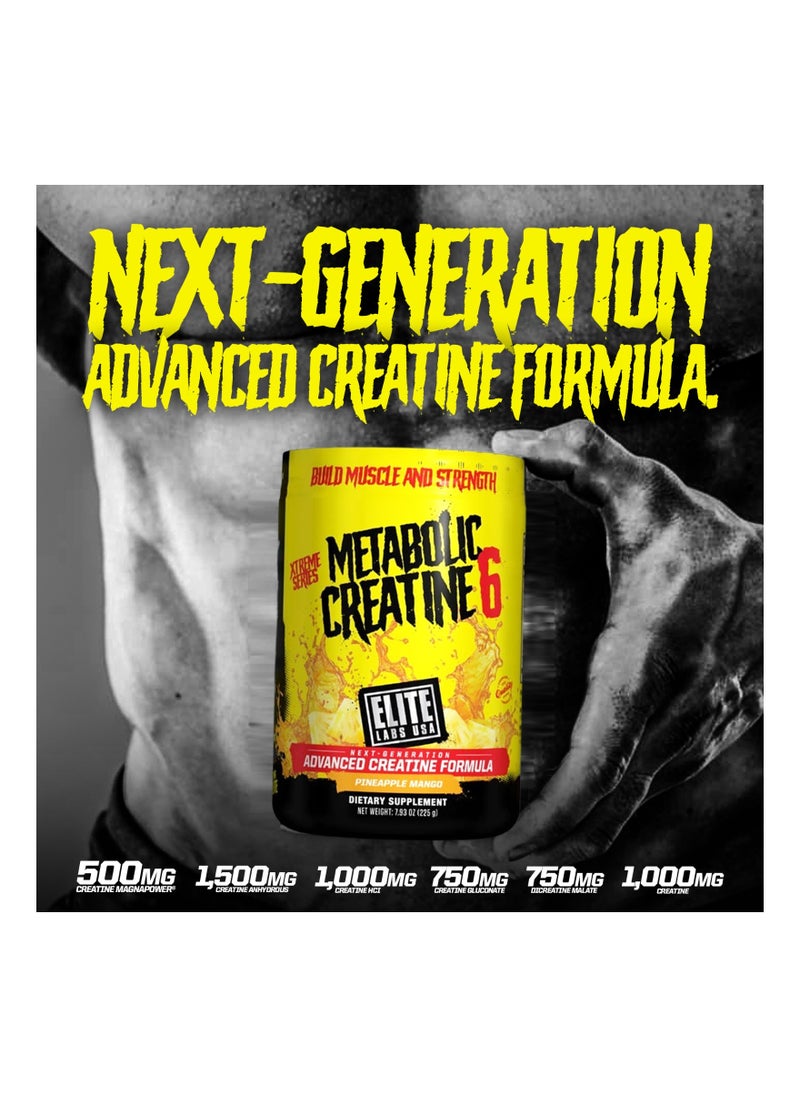 Elite Labs USA - Metabolic Creatine 6, Blend, Monohydrate, Hcl, Pre And Post Workout- 30 Scoops, 225g - Image 1