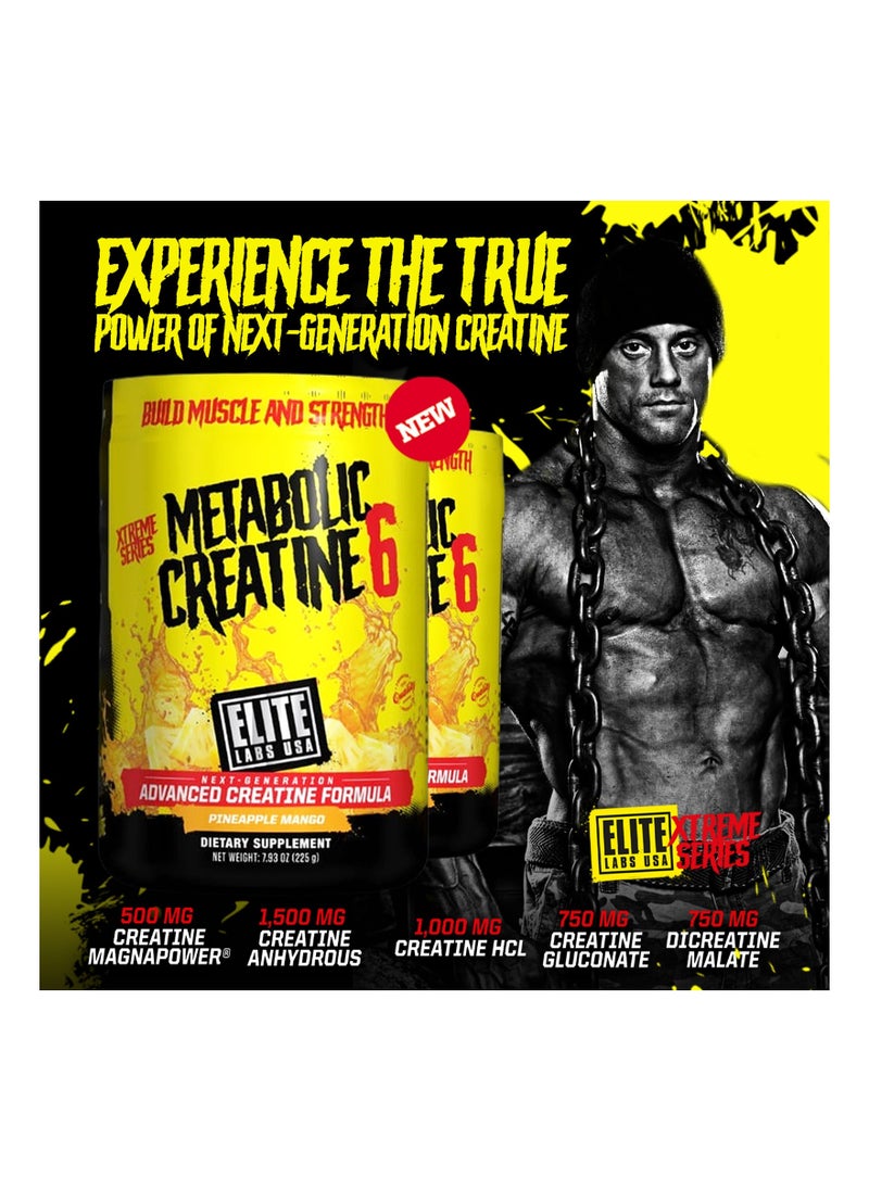 Elite Labs USA - Metabolic Creatine 6, Blend, Monohydrate, Hcl, Pre And Post Workout- 30 Scoops, 225g - Image 1