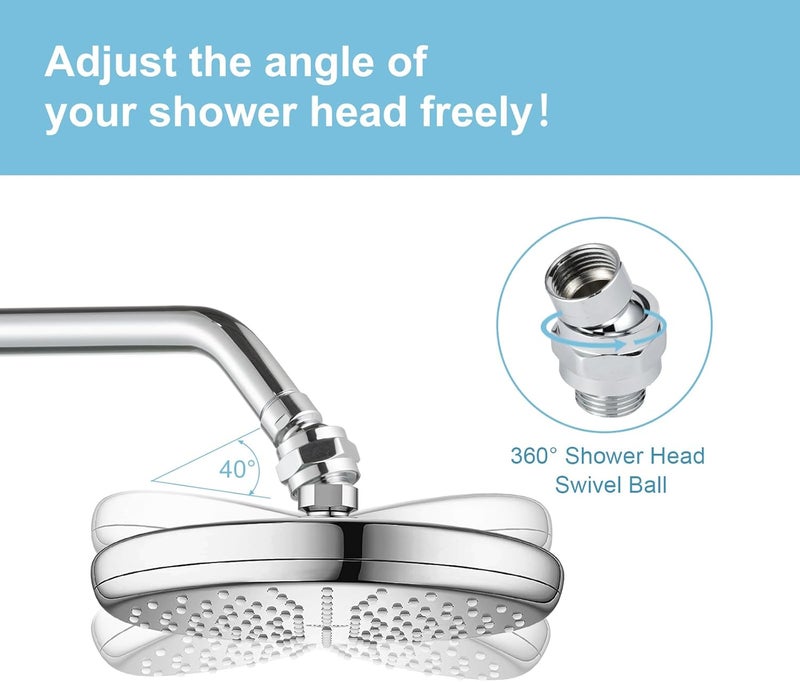 Offo Shower Head Swivel Ball Adapter, All Metal Adjustable Shower Arm Extension Connector Universal Showering Component Solid Brass, Chrome - Image 2