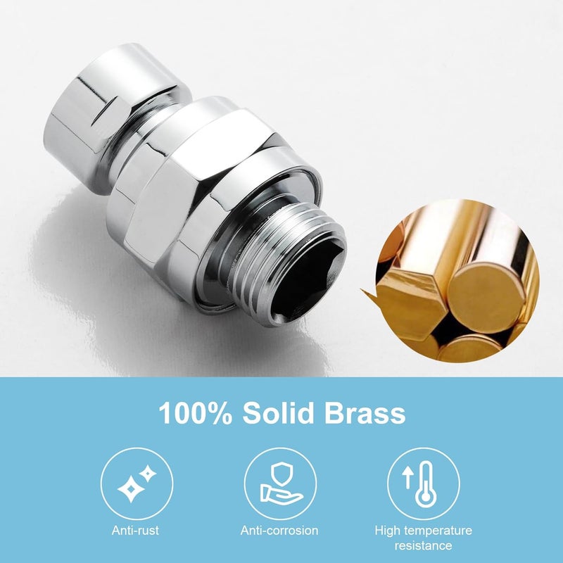 Offo Shower Head Swivel Ball Adapter, All Metal Adjustable Shower Arm Extension Connector Universal Showering Component Solid Brass, Chrome - Image 3