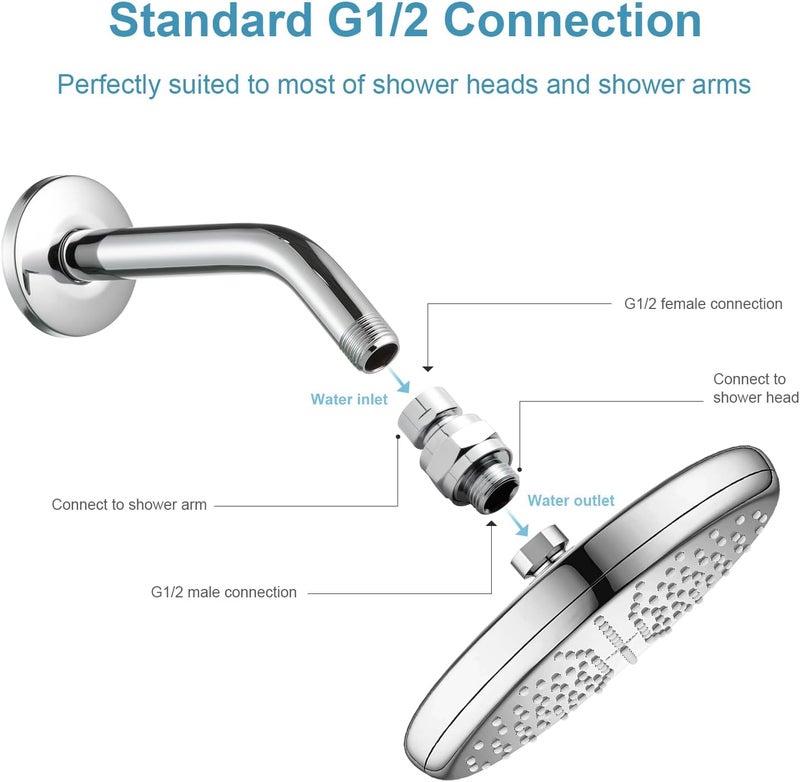 Offo Shower Head Swivel Ball Adapter, All Metal Adjustable Shower Arm Extension Connector Universal Showering Component Solid Brass, Chrome - Image 5