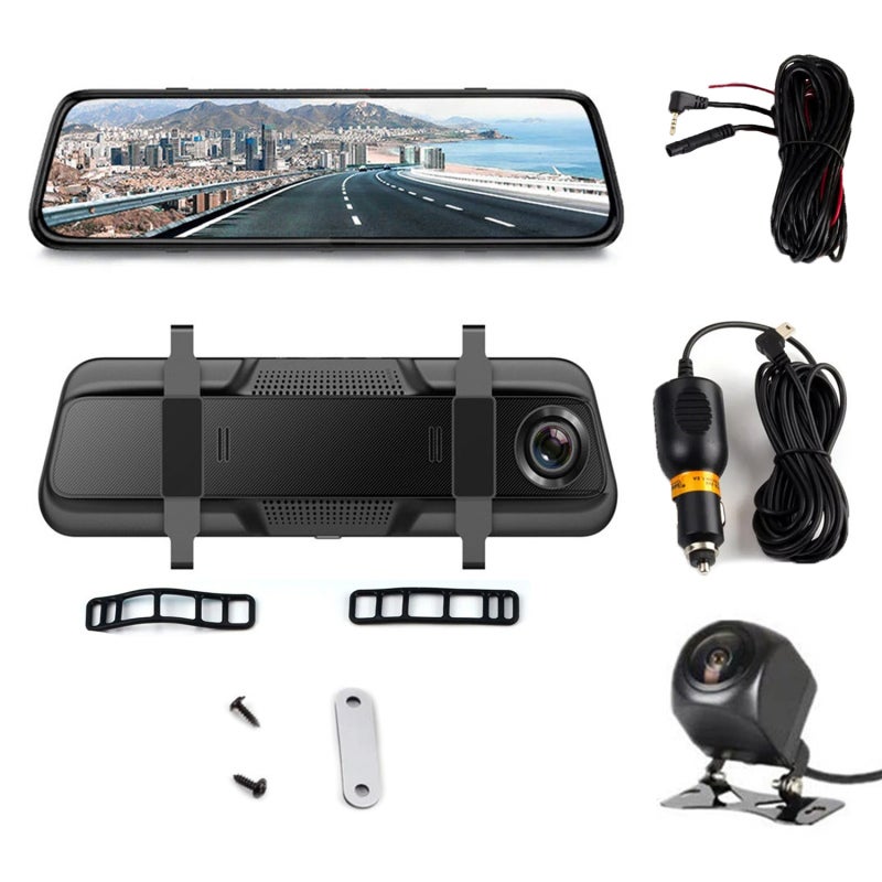 1080P Dash Camera 10" Antiglare IPS Touchscreen Dual Cameras - Night-Vision Video Loop Recording Collision Locking Parking Monitoring for Car Driving Safety - Image 1