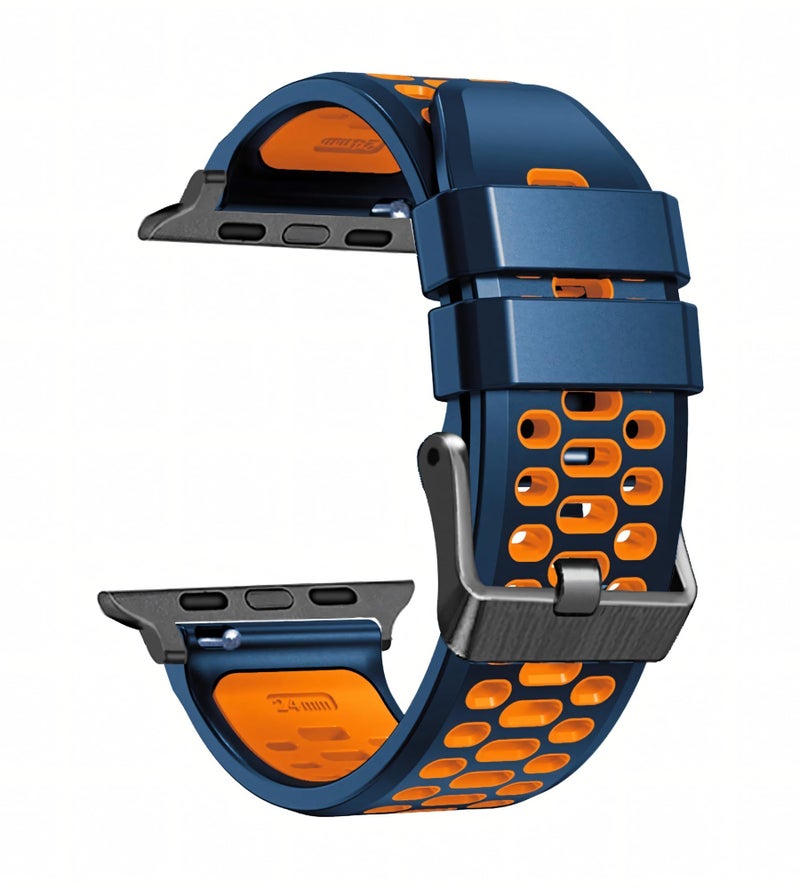 ANKANG Sport Band for Apple Watch Ultra 2 49mm 45mm 44mm 42mm Breathable Rubber Strap for iWatch SE 1 2 Series 4 5 6 7 8 9 for men women Blue_Orange - Image 1