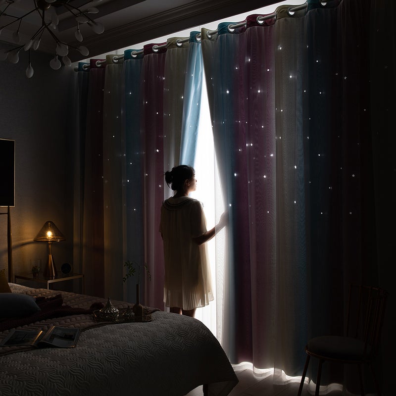 1PC Star Curtain Blackout High Precision Curtains for Kids Girls Bedroom Living Room Colorful Double Layer Star Window Curtains - Image 4