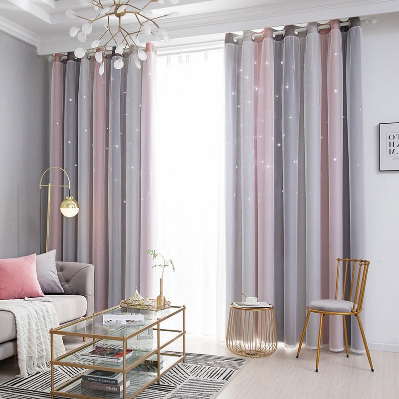 1PC Star Curtain Blackout High Precision Curtains for Kids Girls Bedroom Living Room Colorful Double Layer Star Window Curtains - Image 2