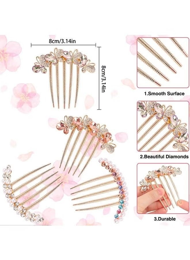 Rhinestones Butterfly Hair Clip Side Combs, Crystals Smooth Rust Proof Alloy Hair Fork Clip for Updo Bun, Vintage Decorative Hair Combs Teeth Hair Pin Hair Styling Accessories (Golden) - Image 2