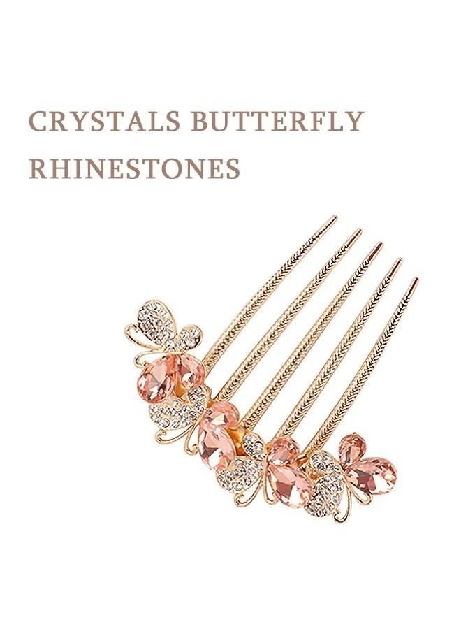 Rhinestones Butterfly Hair Clip Side Combs, Crystals Smooth Rust Proof Alloy Hair Fork Clip for Updo Bun, Vintage Decorative Hair Combs Teeth Hair Pin Hair Styling Accessories (Golden) - Image 3