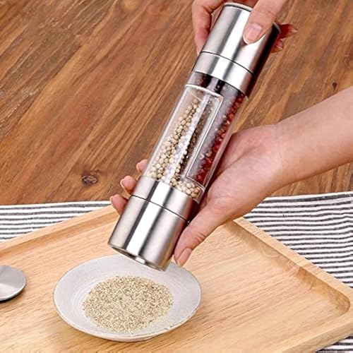 Evona Pepper Grinder 2 in 1 Stainless Steel Glass Body Manual Salt Pepper Mill Grinder Seasoning Grinding for Cooking Restaurants - Image 1